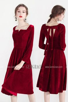 Vintage Burgundy Velvet Short Party Dress With Long Sleeves Ref#HTX97026 at GemGrace. #HomecomingDresses Shop now to get $10 off. Pro custom-made service for wedding dress, formal dress. View Homecoming Dresses,Long Homecoming Dresses,Burgundy Homecoming Dresses,Modest Homecoming Dresses,Semi Formal Dresses for more ideas. Click to shop now! #BuyableHomecomingDresses Elegant Fitted Midi Dress For Costume Party, Fitted A-line Winter Dresses, Holiday Long Sleeve Costume Party Dress, Fitted Mini Dress For Formal Winter Events, Holiday Costume Party Long Sleeve Dresses, Elegant Mini Dress For Holiday Costume Party, Winter Wedding Knee-length Midi Dress, Fall Party Midi Dress With Fitted Bodice, Fitted Winter Midi Dress For Wedding