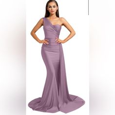 Portia & Scarlett Evening Gown. Perfect For A Wedding Guest Or Moh Dress! Light Mauve, Never Worn, Incredibly Flattering. Glamorous Evening Dress With Detachable Train, Wedding Evening Dress With Sweep Train And Asymmetrical Neckline, Wedding Evening Dress With Asymmetrical Neckline And Sweep Train, One Shoulder Maxi Dress With Fitted Bodice For Prom, Fitted Gala Gown With Detachable Train, Formal Gown With Asymmetrical Neckline, One-shoulder Fitted Gala Evening Dress, One Shoulder Fitted Evening Dress For Gala, Fitted One-shoulder Gala Evening Dress