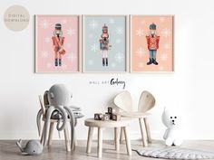 three children's wall art prints featuring nutcrackers