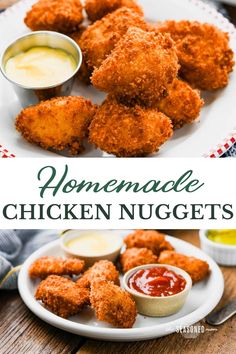 homemade chicken nuggets on a plate with dipping sauce