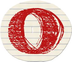 the letter o is drawn with red ink on lined paper, as if it were written in