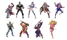 an image of some characters from the video game x - men in different poses and costumes