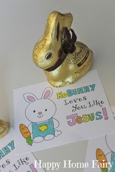 an easter card and chocolate bunny on top of each other with the words, no bunny loves you like jesus