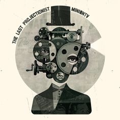 a poster with an image of a man's head and gears in the middle