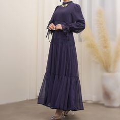 This maxi long sleeve dress is a fully lined and lightweight chiffon dress that needs no occasion. The ultimate prairie picnic, beach, and spring summer vibe. Available in 5 beautiful colors. Abaya Dress Muslim, Lace Abaya, Maxi Long Sleeve Dress, Prom Couples, Picnic Beach, Print Chiffon Dress, Dress Muslim, Muslim Outfits, Muslim Dress