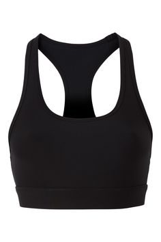 Performance sports bra Designed for medium impact Scoop neckline Racerback Under chest length Self binding at neckline and armhole Breathable and quick-drying All-way stretch Fits true to size Imported Machine wash Sport Rib: 76% nylon, 24% spandex BND10186-Black Long Sports Bra, Sports Bra Design, Ribbed Leggings, Racerback Sports Bra, Birthday List, Nike React, Bag Icon, Virtual Closet, Black Sports Bra