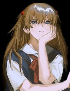 an anime character with long hair wearing a school uniform and holding her hand to her face