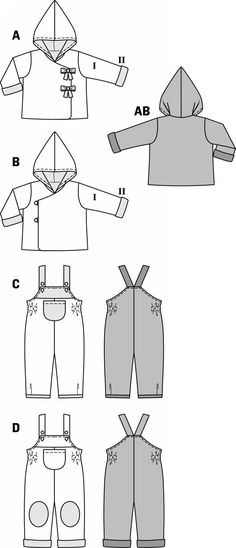 an image of children's hoodie and overalls sewing pattern, with instructions to sew