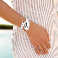 Beautiful Minimalist Style! Chic Sterling Silver Bracelets In Silver, Modern Silver Cuff Bracelets, Modern Silver Cuff Bracelet, Silver Bangle With Bracelet Strap For Everyday, Silver Bangle For Everyday, Chic Silver Bracelets For Party, Modern Sterling Silver Bracelets For Party, Chic Silver Bangle Bracelet, Trendy Silver Cuff Bracelet For Formal Occasions