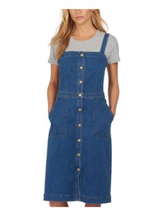 BARBOUR Womens Navy Stretch Square Neck Knee Length Sheath Dress 10 Pinny Dress, Denim Pinafore Dress, Denim Dungaree, Denim Pinafore, Square Neck Dress, Pinafore Dress, Necklines For Dresses, Stretch Dress, Navy Women