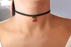 adjustable choker:- shortest: 35.5 cm- longest: 39.8 cm Cute Black Choker Necklace, Trendy Red Choker As Gift, Cute Adjustable Black Choker, Cute Adjustable Choker Jewelry, Trendy Cherry Adjustable Jewelry, Red Adjustable Trendy Choker, Trendy Adjustable Cherry Jewelry, Cute Chokers, Aged Clothing