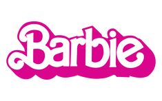 the word barbie written in pink on a white background