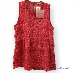 Nwt Rose & Rhyme Sleeveless Blouse With Pleated, Ruffled, Neckline. Red With A White Floral Print Key Hole Opening On The Back With A Red Iridescent Button. 100% Rayon Hand-Wash Or Dry Clean. Woman’s Size Medium Armpit To Armpit Measurement Is: 18” Shoulder To Bottom Hem Measures: 24” Very Good Unworn Condition! Red Sleeveless Tank Top For Summer, Red Sleeveless Tank Top For Vacation, Red Floral Print Sleeveless Tank Top, Red Sleeveless Beach Top, Red Floral Print Cami Top, Red Floral Print Summer Tank Top, Red Floral Print Tank Top For Spring, Red Sleeveless Summer Tops, Bohemian Sleeveless Blouse With Floral Print