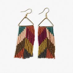 Muted Rainbow, Bead Collection, Rainbow Chevron, Chevron Earrings, Beaded Fringe Earrings, Alloy Earrings, Triangle Earrings, Bohemian Earrings, Beaded Fringe