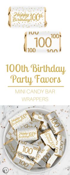 a white plate topped with gold foil covered candy bar wrappers