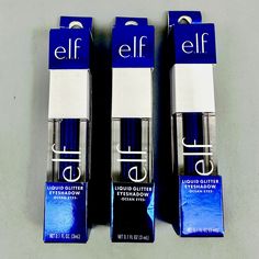 e.l.f., Liquid Glitter Eyeshadow Ocean Eyes 0.10 Fl Oz x 3 PACK = 0.3 fl oz total Product is brand new, sealed The liquid glitter eyeshadow is your secret weapon to a flawless face. This eye-catching formula lets you customize your look for beautiful, lasting results. After you have applied primer, concealer, and foundation, let your eyes be your canvas. Add a light swipe for a soft look or layer it on for eyes that pop. The small packaging means it's easy to slip into your clutch or makeup bag for on-the-go application. E.L.F. Makes the best of Beauty accessible to every eye, lip, and face. Your originality is infinite, and we are inspired by what makes you unique. From the early explorer to the trend-obsessed beauty junkie-glam or bare faced, minimalist, maximalist and every look in betw Concealer And Foundation, Liquid Glitter Eyeshadow, Small Packaging, Ocean Eyes, What Makes You Unique, Flawless Face, Liquid Eyeshadow, Beauty Awards, Glitter Eyeshadow