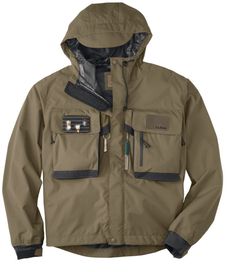 Our popular men's wading jacket performs as well, if not better, than jackets twice the price. Traditional Fit. 100% waterproof nylon. 60% polyester and 40% polyurethane gussetted cuffs. Zip fleece-lined handwarmer pockets. Machine wash cold, tumble dry low or line dry in the shade. Lightweight, windproof and breathable. Low-profile closures minimize line catching. Comfortable stretch for casting and netting. Elastic insert in shoulders. Ripple-foam fly patch can be worn on either side. Hood adj Functional Hunting Outerwear With Pockets, Functional Waterproof Windbreaker For Hunting, Functional Fall Windbreaker For Hunting, Functional Fall Hunting Windbreaker, Functional Windproof Windbreaker For Hunting, Functional Waterproof Hunting Outerwear, Functional Windproof Hunting Outerwear, Weatherproof Khaki Nylon Outerwear, Waterproof Utility Outerwear For Outdoor Work