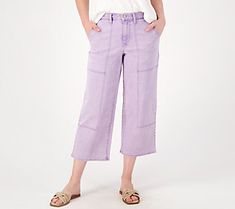 Sun-kissed skin calls for sun-faded jeans. And a wide leg and cropped length add something special to the already fabulous jeans. From LOGO by Lori Goldstein®. Lori Goldstein, Faded Jeans, Shank Button, Wide Jeans, Athletic Apparel, Sun Kissed, Skirt Suit, Something Special, Cropped Jeans