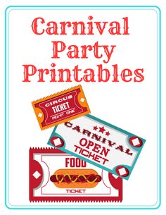 carnival party printables with hot dogs and ticket for $ 1 00 each or more