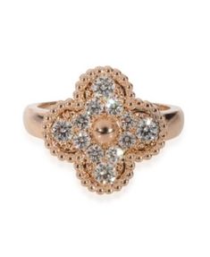 Pre-owned Van Cleef & Arpels Vintage Alhambra Diamond Ring in 18K Rose Gold. Condition: Excellent. Alhambra Pendant, Van Cleef And Arpels Jewelry, Diamond Box, Jewelry Auction, Van Cleef Arpels, Fashion Ring, Diamond Hoop Earrings, Rose Gold Jewelry, Van Cleef