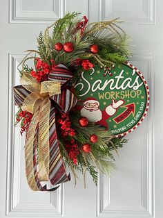 Christmas Santa’s Workshop Wreath, Holiday Door Decor, Christmas Wreath, Winter Wreath, Front Door Wreath, Santa Wreath, Holiday Gift Santa's Workshop Sign, Holiday Door Decor, Door Decor Christmas, Workshop Sign, Indoor Holiday Decor, Gold Branches, Santa Wreath, Wreath Winter, Christmas Door Wreaths