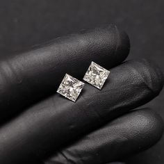 Pair of princess cut lab diamonds Silver Diamond Earrings With Radiant Cut, Luxury Princess Cut Cubic Zirconia Diamond Earrings, Luxury Cubic Zirconia Princess Cut Diamond Earrings, Luxury Diamond-shaped Earrings, Luxury Cubic Zirconia Diamond Earrings Princess Cut, Luxury White Asscher Cut Diamond Earrings, Luxury Radiant Cut Cubic Zirconia Diamond Earrings, Gia Certified Luxury Diamond Earrings, Radiant Cut Cubic Zirconia Diamond White Earrings