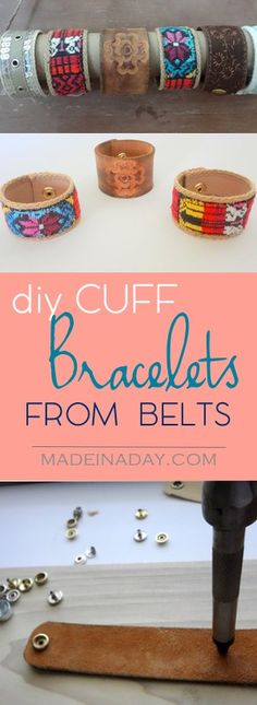 the diy cuff bracelets from belts are being made with leather and beading