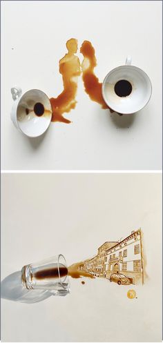 coffee spilled out of two cups in different ways