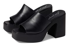 Free People Zoe Platform - Women's Shoes : Black/Black Sole : Leave a bold impression wearing the stylish and comfortable Free People Zoe Platform Heels. Leather upper. Synthetic lining and insole. Slip-on style. Open toe silhouette. Block heel style. Sturdy rubber outsole. Made in Italy. Measurements: Heel Height: 4 in Weight: 1 lb 2 oz Platform Height: 1 3 4 in Product measurements were taken using size EU 39 (US Women's 9), width M. Please note that measurements may vary by size. Comfortable Platform Heels With Closed Toe, Comfortable Closed Toe Platform Heels, Comfortable Platform Heels Medium Width, Comfortable Platform Heels In Synthetic Material, Platform Heels Medium Width, Comfortable Open Heel Synthetic Heels, Comfortable Synthetic Platform Heels, Synthetic Block Heels With Rubber Sole, Synthetic Block Heel Heels With Rubber Sole