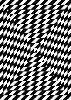 a black and white checkered background with an optical illusional design in the center