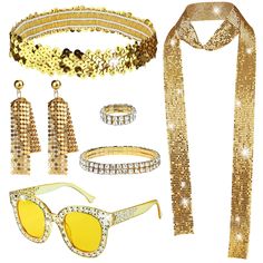 PRICES MAY VARY. 💃70s Fancy Dress Costumes for Women: You will get 1 disco necklace, 1 pair of disco earrings ，1 pair of trendy disco sunglasses,1 pair of disco ring,1 pair of disco bracele and 1 pair Hair Ties, a total of 6 classic disco accessories to fully meet your wearing needs and make you look more dazzling. �🕶️Excellent Quality: In this disco accessories set, pendant scarves and pendant earrings are high-quality plastic+ fabric. The glasses are made of high-quality plastic. Rings, brace 70s Disco Jewelry, 70s Jewelry Disco, Onda Disco, Disco Necklace, Disco Accessories, Fancy Dress Costumes For Women, Disco Sunglasses, 70s Fancy Dress, Scarf Sunglasses