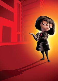 an animated character is standing in front of a red wall and looking up at the sky