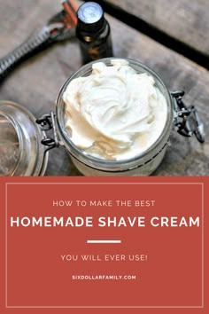 Homemade shave cream? Yes! This DIY shave cream is shea butter based to leave your skin feeling silky smooth and hair free! Make up a batch and you'll never buy it again! Shaving Cream Homemade, Diy Mens Products, Mint Oatmeal Shaving Cream Recipe, Men’s Shaving Cream, Natural Shaving Cream For Women, Diy After Shave Men, Coconut Oil Shaving Cream, Shave Bars Diy, Diy Shave Bar