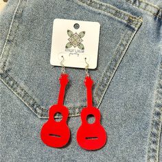 Red Guitar Earrings, Lightweight, Comfortable Guitar Earrings, Red Guitar, Retro Earrings, Polymer Crafts, Retro Earring, Earrings Color, Guitar, Jewelry Earrings, Fast Delivery