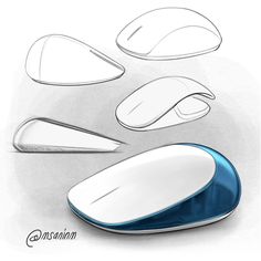 a computer mouse sitting on top of a white and blue surface with four different shapes