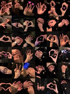 multiple images of many hands making the shape of a heart