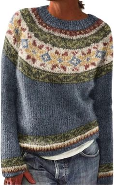 Stay cozy and stylish with the Women’s Fair Isle Knitted Sweater! This vintage-inspired pullover features a charming Fair Isle pattern, a flattering boat neck, and long sleeves—perfect for layering during fall and winter. Its lightweight, comfortable fit makes it a versatile addition to your seasonal wardrobe. Shop now through my affiliate link and bring this retro classic into your collection today! Icelandic Sweaters, Mode Tips, Casual Chique, Winter Pullover, Colour Blocking, Estilo Chic, Knitwear Fashion, Look Vintage, Casual Sweaters