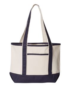 20L Small Deluxe Tote - NATURAL/ NAVY - ONE SIZE | Q-Tees 20L Small Deluxe Tote Bag in Natural/Navy Blue | Canvas Blue Tote Bags, Branded Tote Bags, Tee Bag, Shopping Totes, Embroidered Tote Bag, Embroidered Tote, Embroidered Canvas, Blue Tote, Zippered Tote