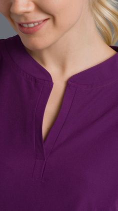 Lady M, Deep Plum, Neckline Designs, Casual Design, Band Collar, Shirt Women, Anne Klein, Top Casual, Repellent