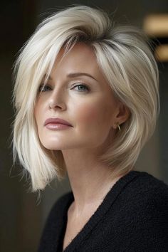 Uneven Bob Haircut, Women With Attitude, Blonde Bob With Bangs, Sassy Hairstyles, Wavy Layered Hair, Hairstyles For Older Women, Pixie Cut With Bangs, Swept Bangs, Stylish Short Haircuts