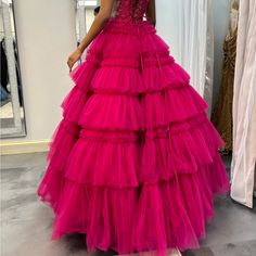 This Is A Beautiful Magenta Corset Back Embedded Dress! It’s Very Flowy And Elegant Amazing If You’re Going For A Princess Vibes. The Corset Back For The Perfect Fit! And Embedded Chest For A Classy Sheer Look! Brand New! Knot Board, Pink Tulle Prom Dress, Ball Gown Prom Dress, Princess Vibes, Pink Ball Gown, Ball Gowns Princess, Corset Back, Sherri Hill Dresses, Gown Prom