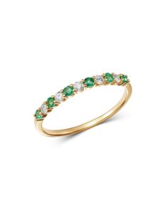 Bloomingdale's Emerald & Diamond Stacking Ring in 14K Yellow Gold - 100% Exclusive Yellow Gold Emerald Ring With 17 Jewels, Yellow Gold Half Eternity Emerald Ring, Yellow Gold Emerald Ring With Half Eternity Style, Luxury Yellow Gold Half Eternity Emerald Ring, Yellow Gold Emerald Ring With Brilliant Cut, Yellow Gold Half Eternity Ring With May Birthstone, Classic Half Eternity Cluster Ring In Yellow Gold, Yellow Gold Emerald Half Eternity Ring, Classic Half Eternity Ring For May Birthstone