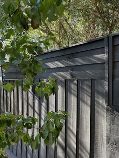 a wooden fence with green leaves on it