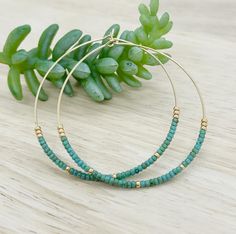 Turquoise Hoop Earrings, Beaded Hoop Earrings, Dainty Bead Hoop Earrings, Dangle Gold Earrings, Big Hoop Earrings, Hoop Earrings, Gold Hoop - Etsy Dainty Handmade Round Hoop Earrings, Dainty Small Hoop Earrings With Wire Wrapped Detail, Bohemian Circle Jewelry With Tiny Beads, Bohemian Circular Jewelry With Tiny Beads, Bohemian Circular Beaded Jewelry, Turquoise Beaded Hoop Earrings, Dainty Handmade Hoop Jewelry, Small Hoop Turquoise Beaded Jewelry, Small Bohemian 14k Gold Filled Hoop Earrings