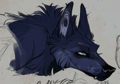 a drawing of a wolf with blue eyes