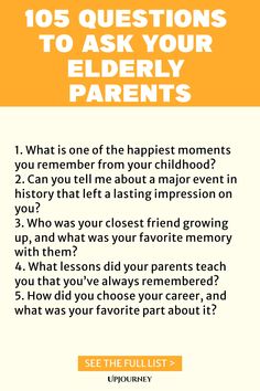 the text reads, 10 questions to ask your elderly parents