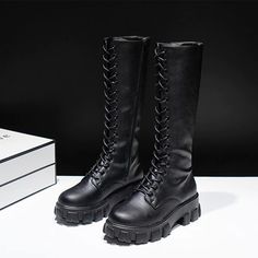 Gothic Punk Platform Boots, High Chunky Platform Boots, Riding Boots, Long Boots, Zipper Boots. PU Leather Boots. Combat Boots, Biker Boots, Punk Boots, Gothic Boots. Black Women's Boots. Looking to make a fashion statement? Then you can't go wrong with these awesome chunky, gothic, punk, platform boots. 3.5-inch heels are no problem with these super soft comfortable boots you will feel like you are floating on air, and they are surprisingly easy to walk in. Standing or walking for long periods Squares Pants, Aesthetic Clothes Grunge, Grunge Aesthetic Clothes, Plus Size Boots, Female Plus Size, Casual Everyday Outfits, Clothes Grunge, Fleece Boots, Grunge Accessories