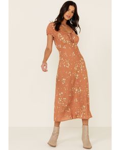 Nikki Erin Women's Blush Floral Dobby Peasant Midi Dress, Blush Fitted Floral Print Peasant Dress, Peach Floral Print Midi Dress With Short Sleeves, Spring Casual V-neck Peasant Dress, Feminine Apricot Floral Print Dress, Peach Midi Dress, Non-stretch Pink Floral Print Midi Dress, Maternity Midi-length Floral Print Dresses, Peach Floral Print V-neck Midi Dress, Dress Boot