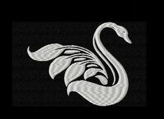 a black and white swan with leaves on it's back, in the shape of a