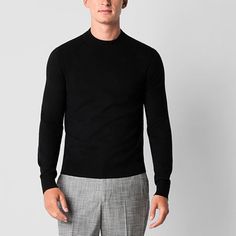 Super-soft and tailored for a close fit, this men's pullover sweater from J. Ferrar is an easy-to-wear style that's versatile to wear with everything from suit pants to jeans. Made from a knit wool-blend, it has a mock neckline, long sleeves, and ribbed trims.Closure Type: Pullover HeadFit: Regular FitNeckline: Mock NeckSleeve Length: Long SleeveApparel Length: 26.5 InchesFiber Content: 40% Rayon, 30% Polyester, 22% Nylon, 6% Wool, 2% CashmereFabric Description: KnitCare: Machine Wash, Tumble Dr White Christmas Outfit, Black And White Christmas, Mens Pullover Sweater, Men's Pullover, Mock Neck Long Sleeve, Long Sleeve Pullover Sweater, Mock Neckline, Suit Pants, Pullover Men